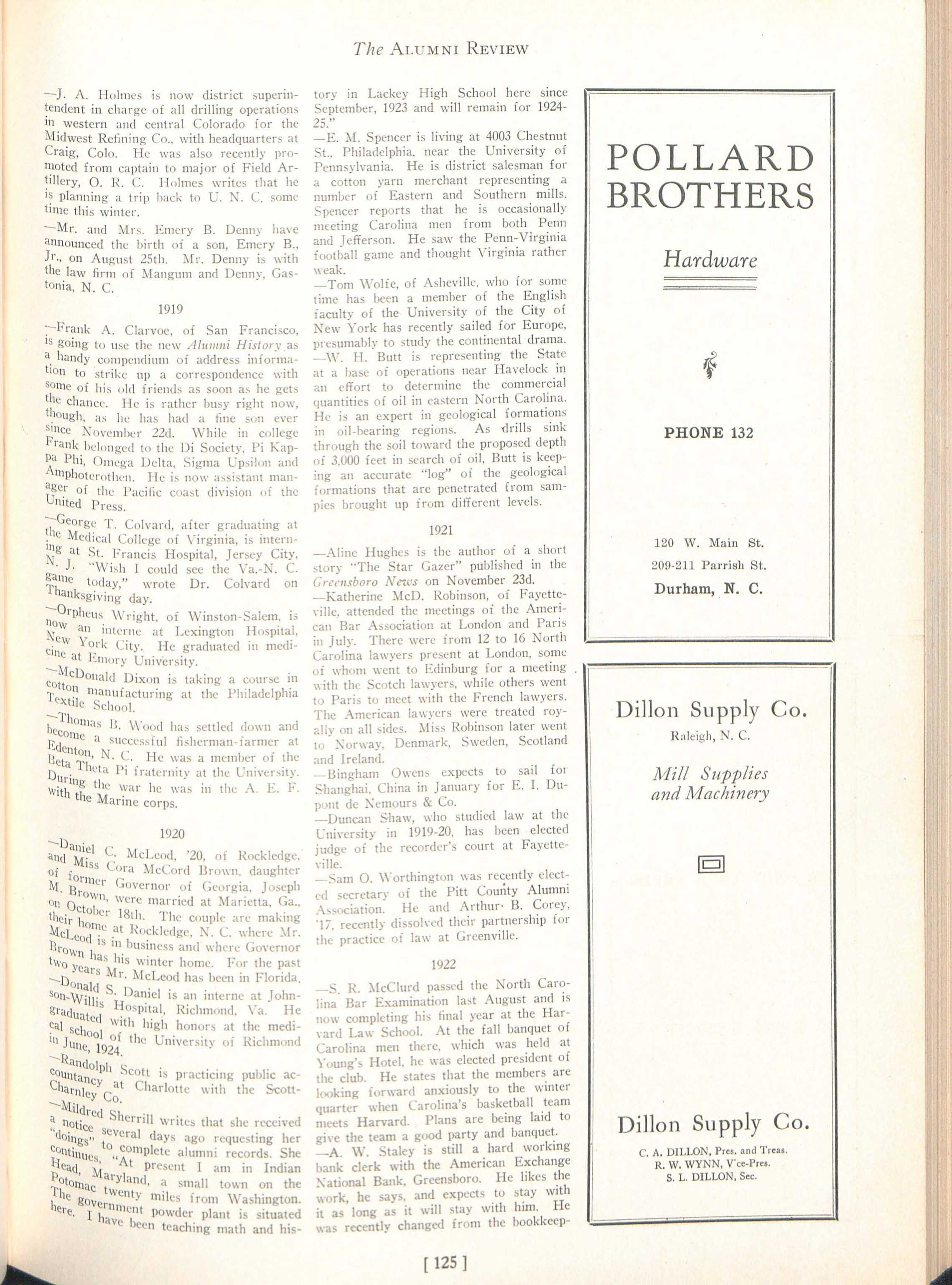 Carolina Alumni Review January 1925 Page 125