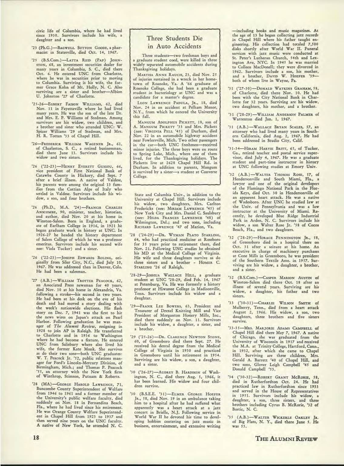 Carolina Alumni Review - December 1967 - page 17, image size:1135x1536