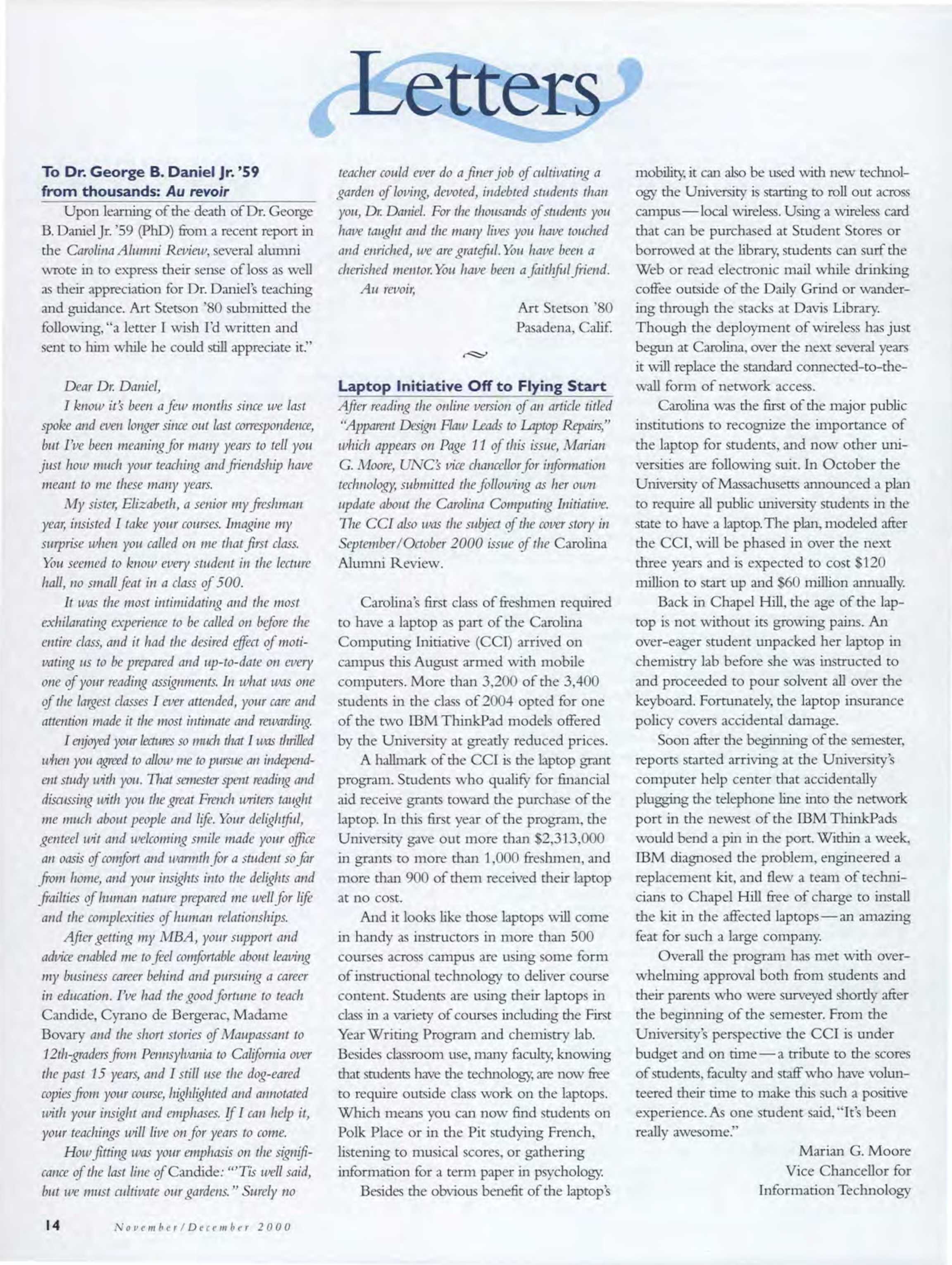 Carolina Alumni Review November December 2000 Page 14